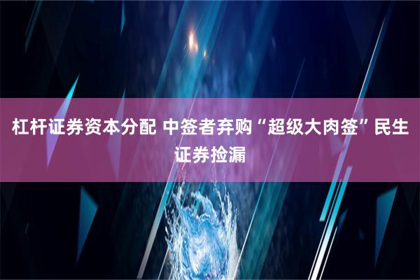 杠杆证券资本分配 中签者弃购“超级大肉签”民生证券捡漏